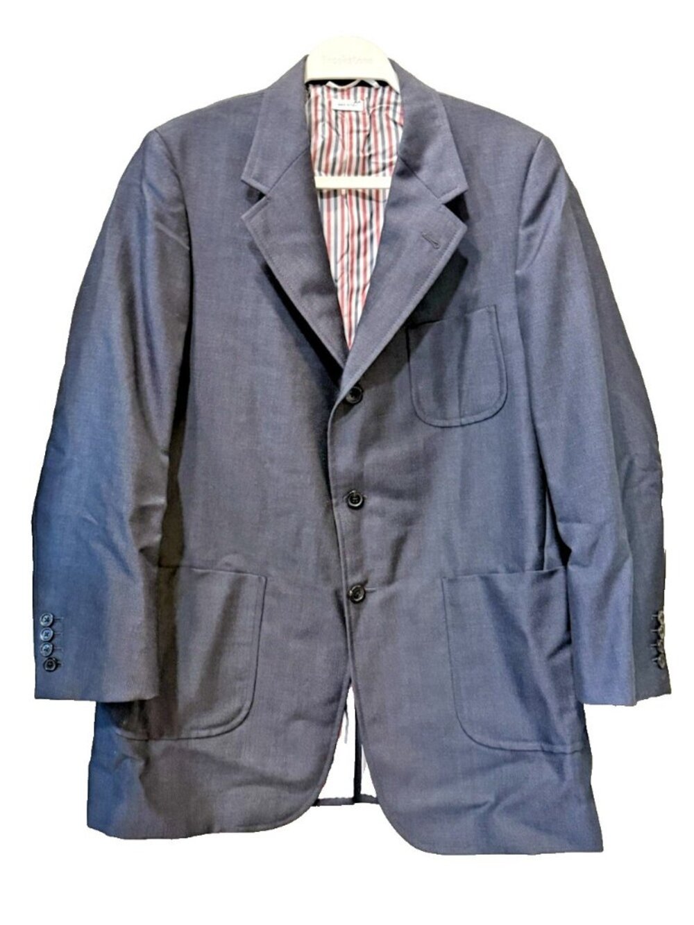 Thom Browne Mens Runway Oversized Wide Lapel Jacket Dark Grey Wool Mohair Sz 0